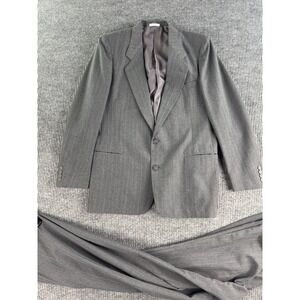 Vintage Hardy Aimes Suit 42 L Gray Polyester Wool Striped Pleated Pants 34x34 *